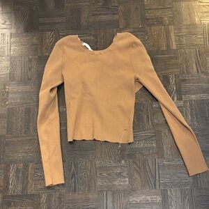 Sexy crossover Tan Long Sleeve Top